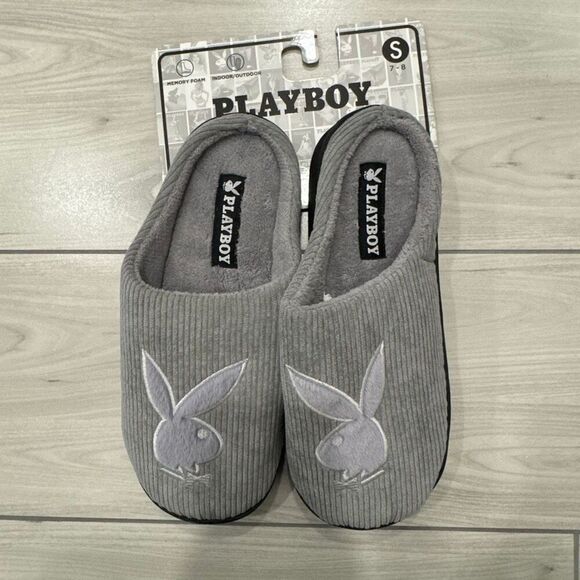Playboy Mens Memory Foam Indoor Outdoor Gray Slippers Slides Size S 7-8 new - Picture 1 of 6